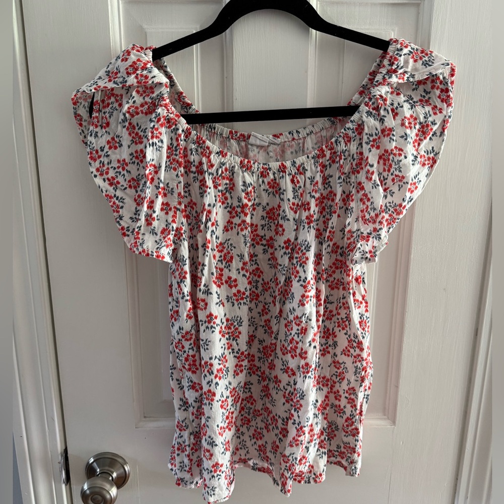 Floral Off-Shoulder Top - White and Red GAP